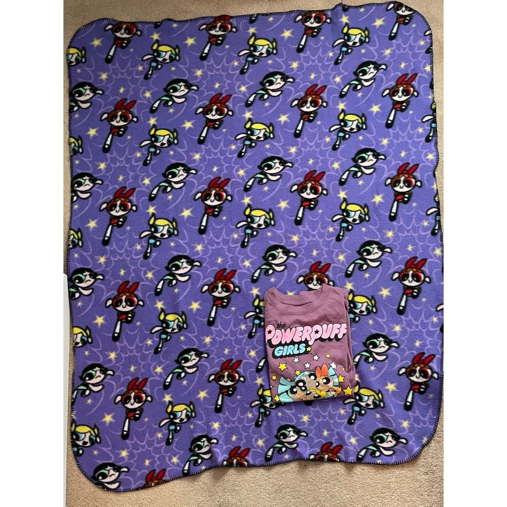Cartoon Network 2001 Power Puff Girls Character Print Fleece Throw Blanket Shirt